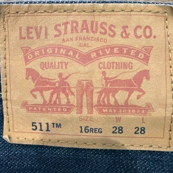 Levis 511 Slim Straight Leg Jeans Womens 16 Blue Dark Wash Mid Rise Zip 28 X 28 - Picture 2 of 14